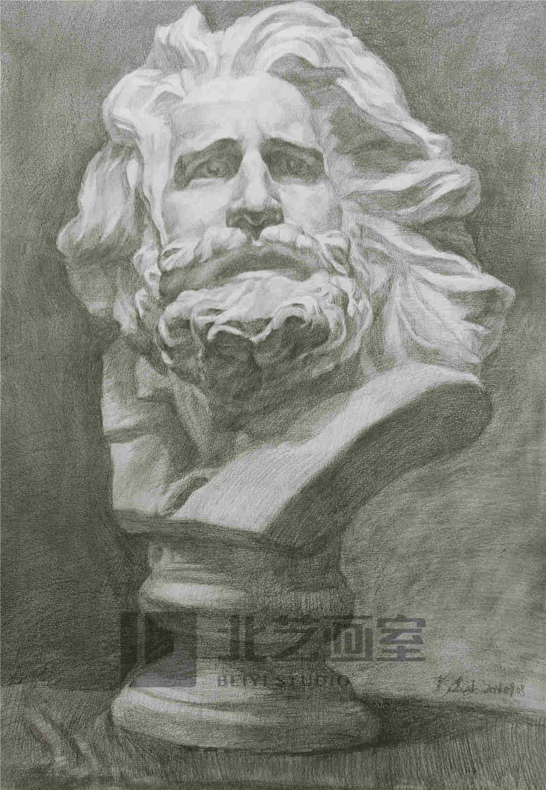 石膏像素描_素描石膏像临摹高清图_武汉北艺画室