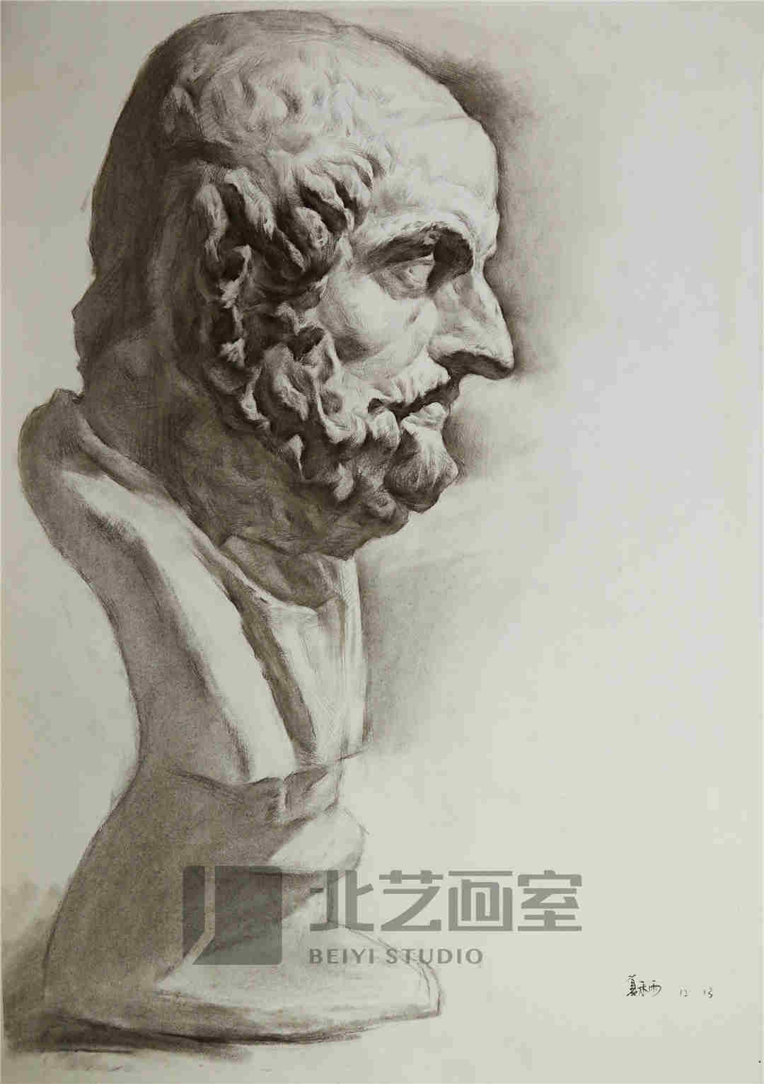 素描石膏像作品赏析——荷马侧面