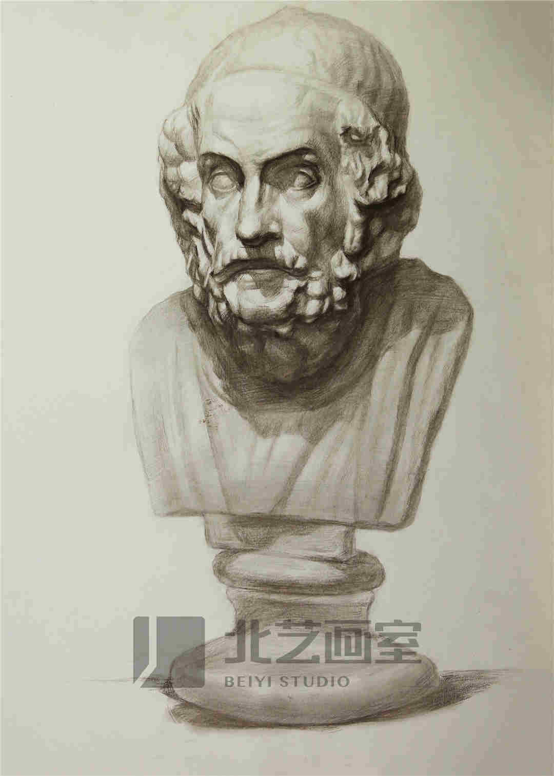 素描石膏像作品赏析——荷马正面