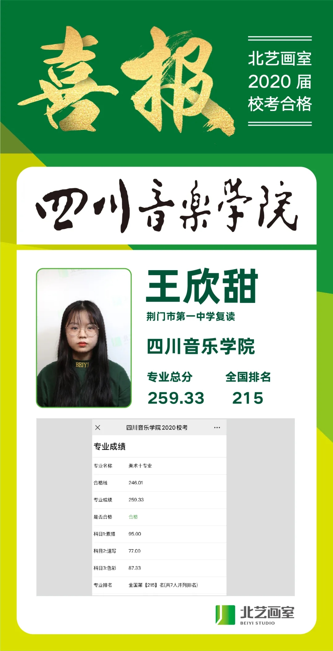 北艺画室2020届四川音乐学院喜报