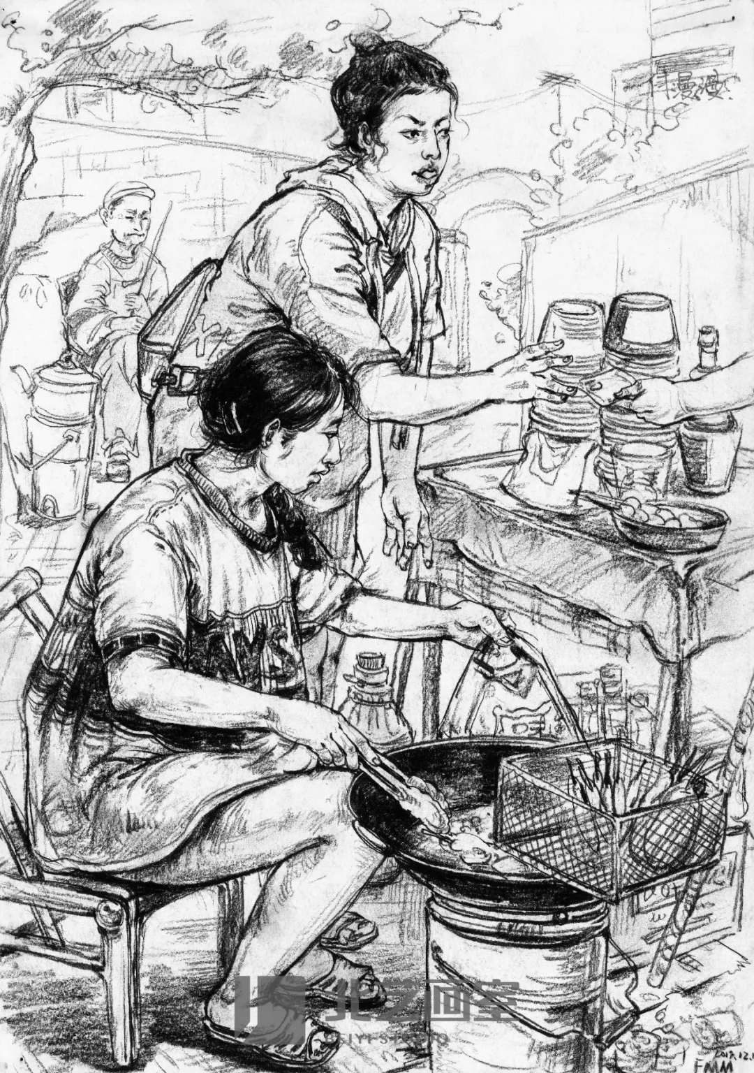 武汉北艺画室场景速写作品,场景速写超清临摹图