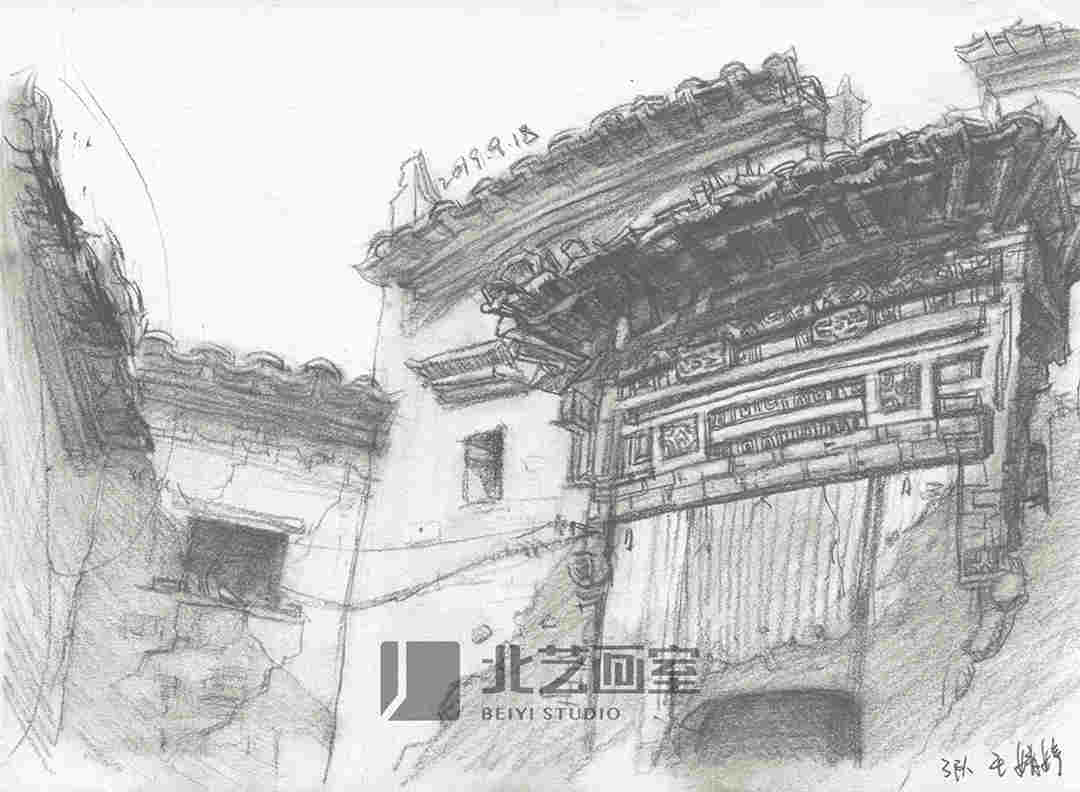 速写风景作品赏析——瓦屋