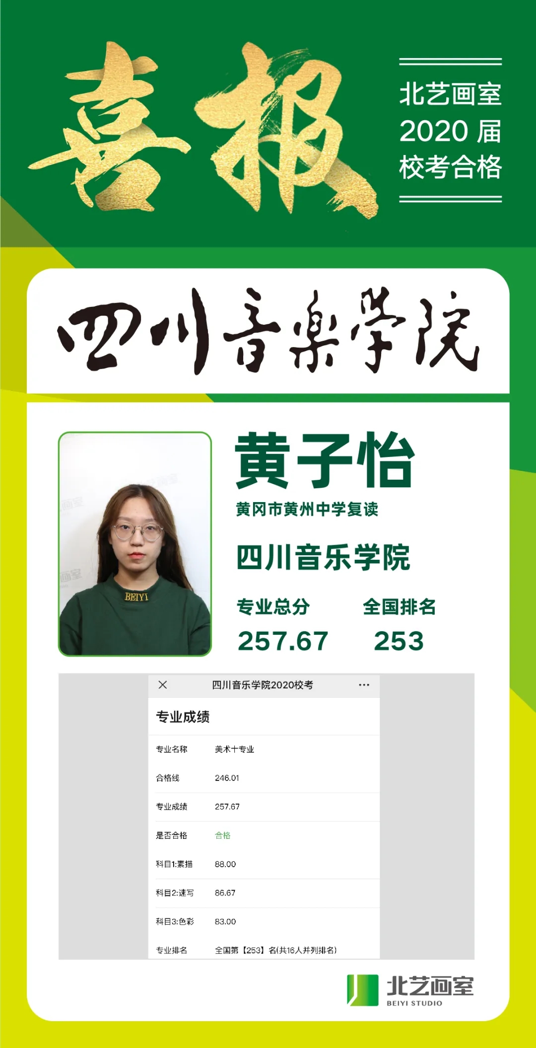 北艺画室2020届四川音乐学院喜报