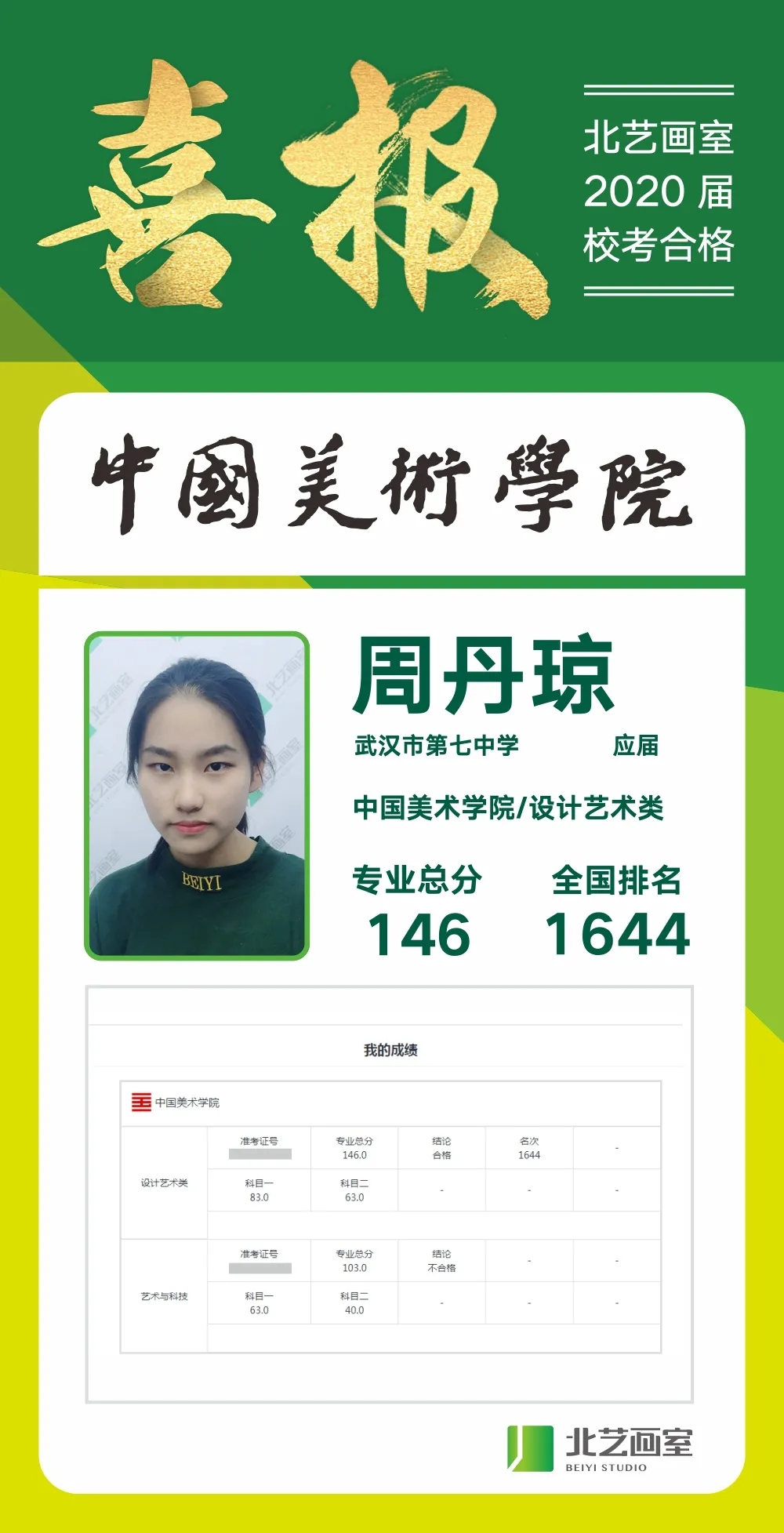  北艺画室2020年【中国美院】校考捷报