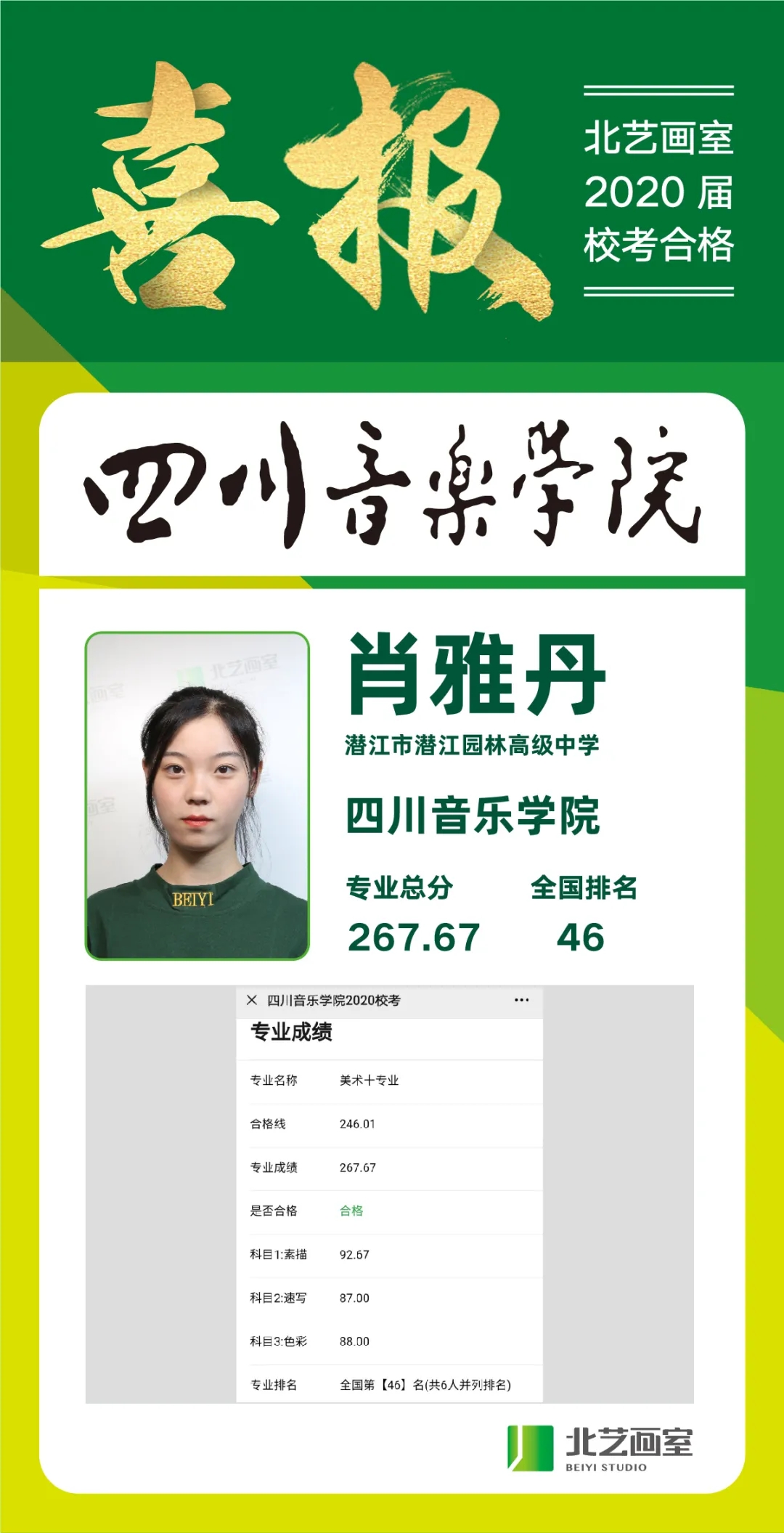 北艺画室2020届四川音乐学院喜报