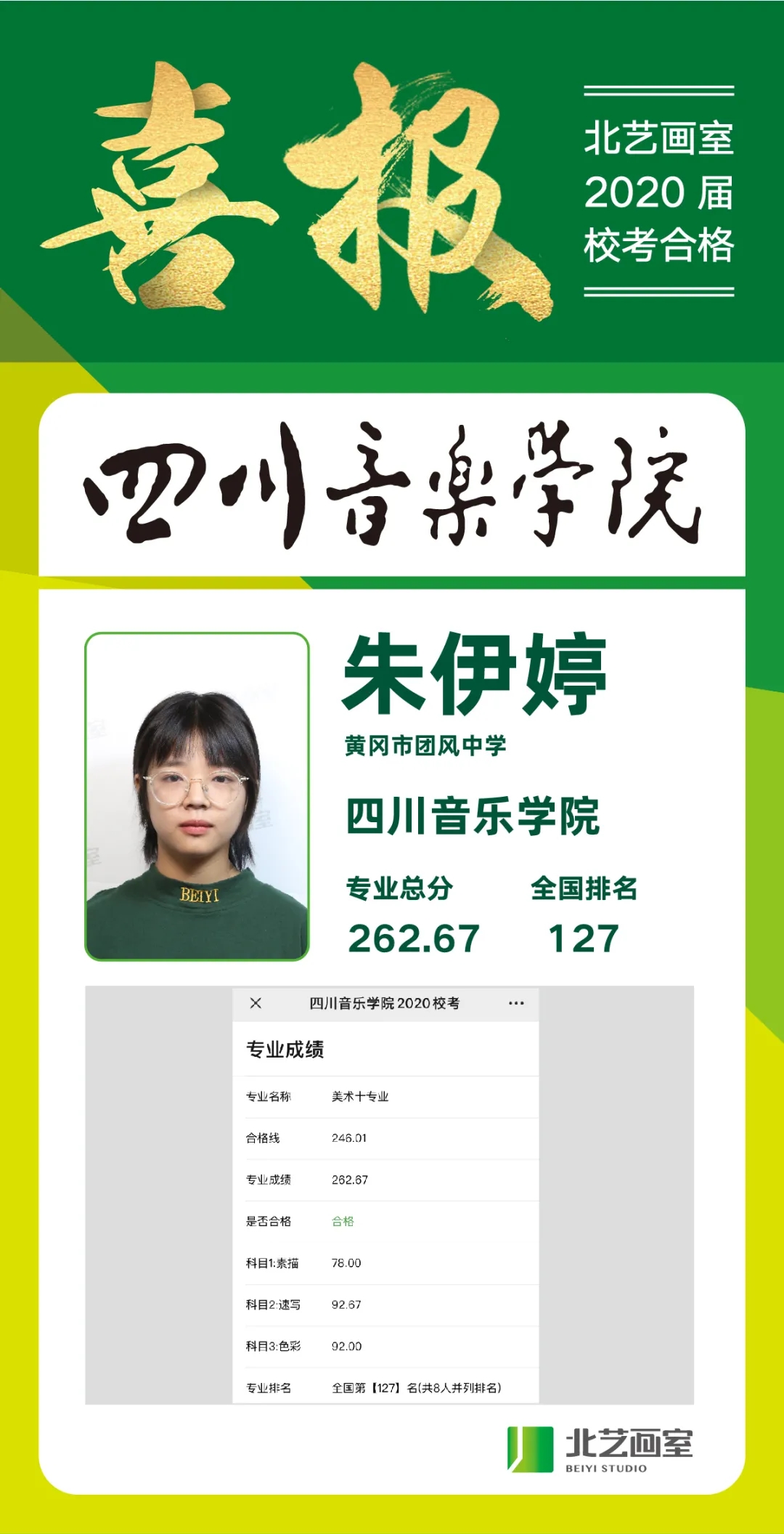 北艺画室2020届四川音乐学院喜报