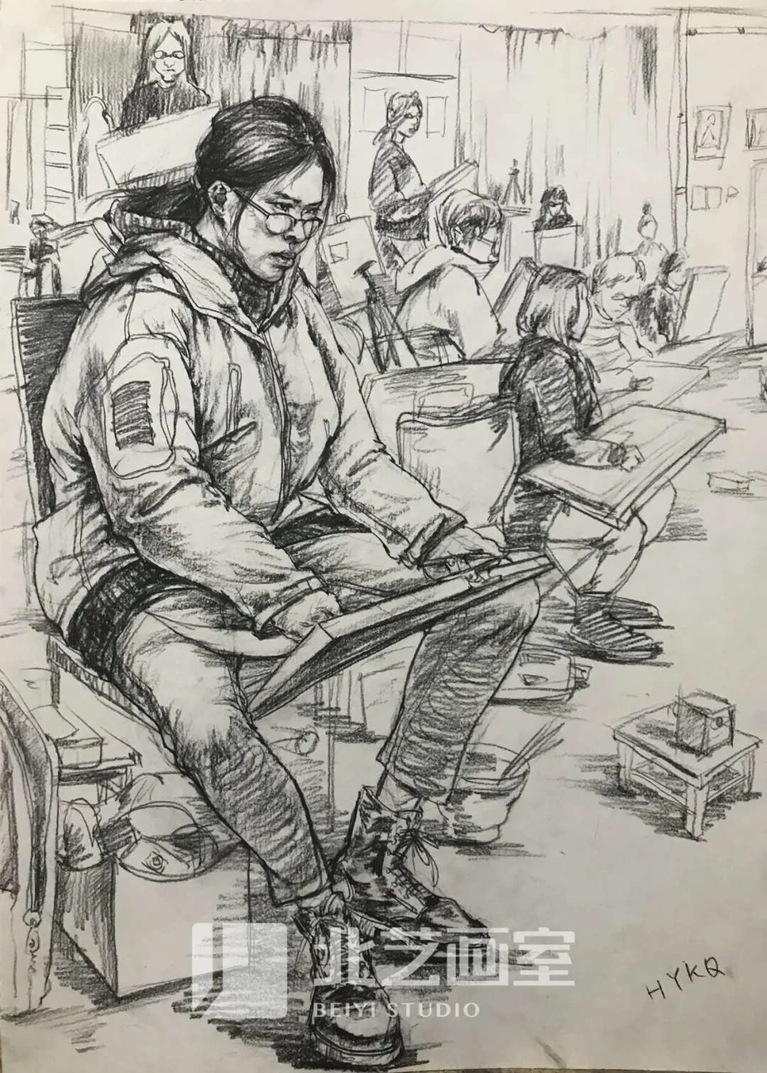 武汉北艺画室场景速写作品,场景速写超清临摹图