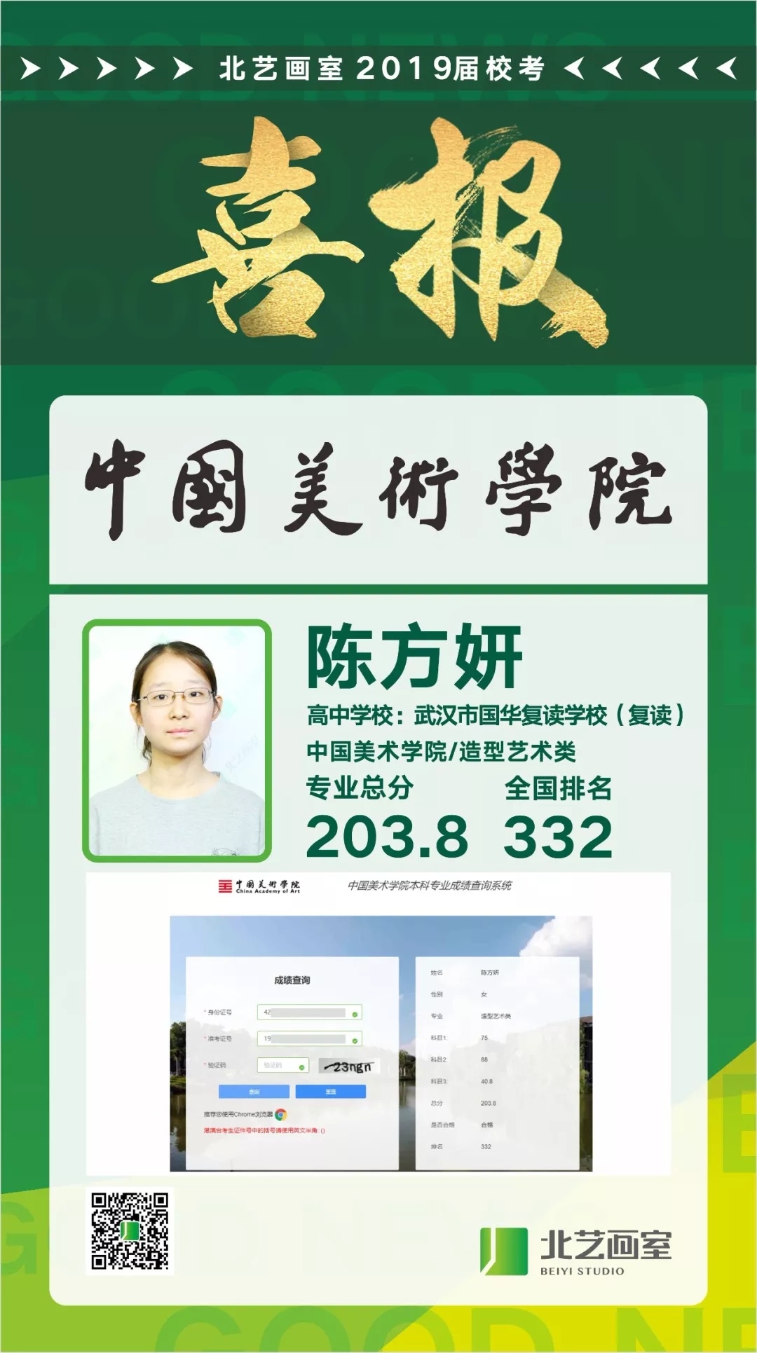 北艺2019年中国美术学院喜报