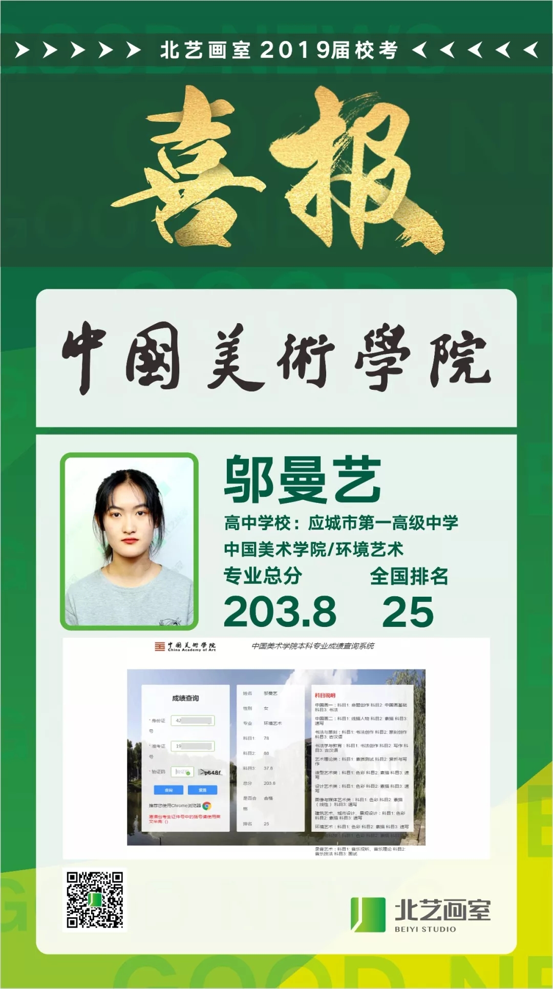 北艺2019年中国美术学院喜报