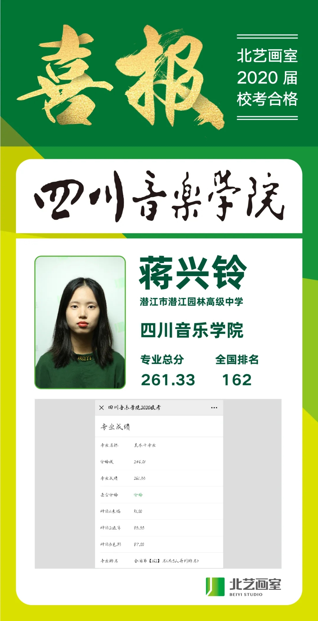 北艺画室2020届四川音乐学院喜报