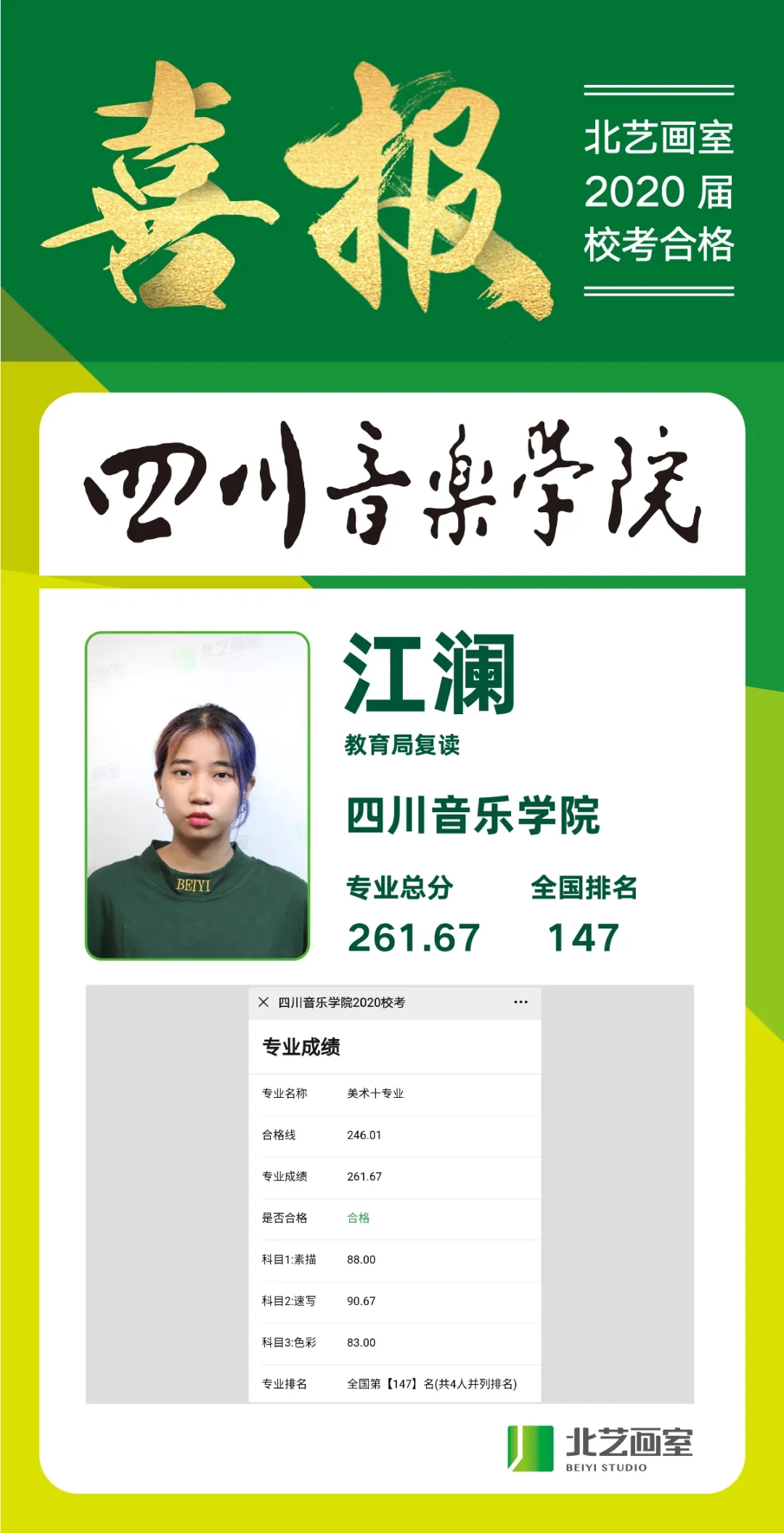 北艺画室2020届四川音乐学院喜报