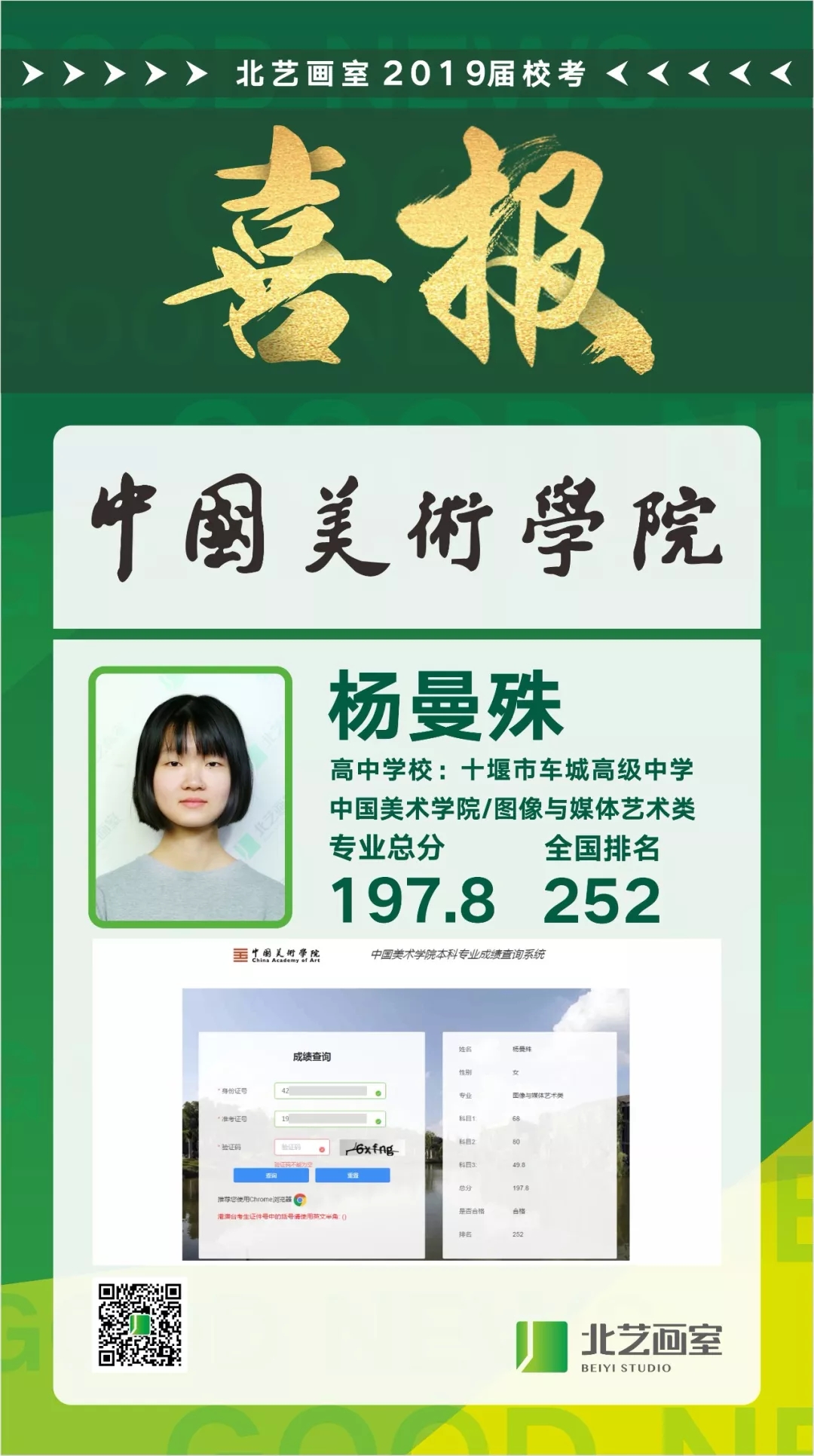 北艺2019年中国美术学院喜报