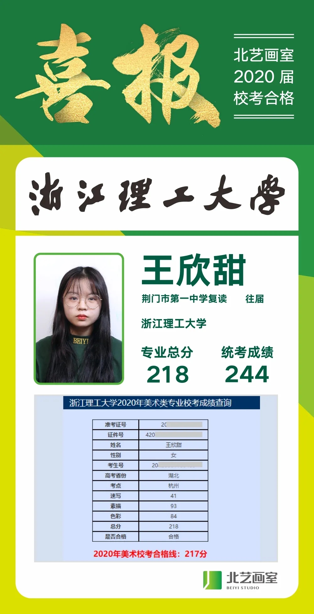 北艺画室2020年浙江理工校考捷报 