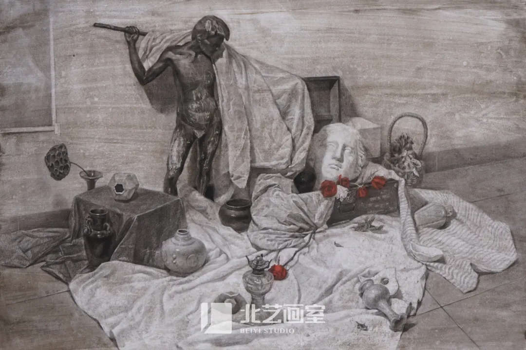 素描静物——石膏头像、雕像、罐子组合训练作品