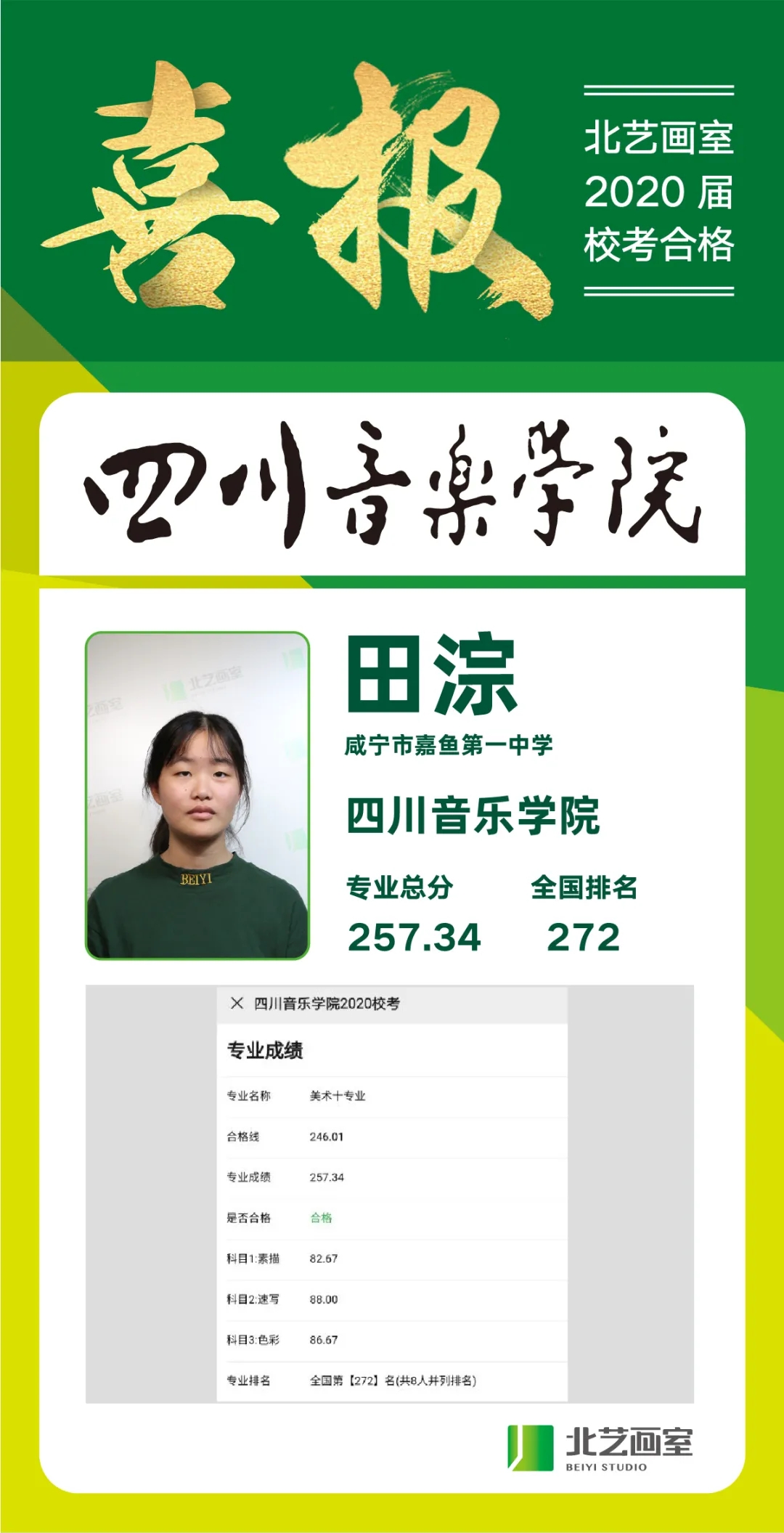 北艺画室2020届四川音乐学院喜报